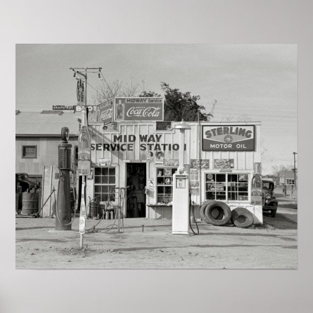 Pôster Posto de Serviço Midway, 1939. Foto Antiga (Frente)