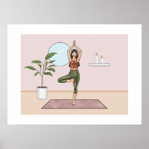 Poster Postura da Árvore Yoga Vrikshasana Equilíbrio Mulh