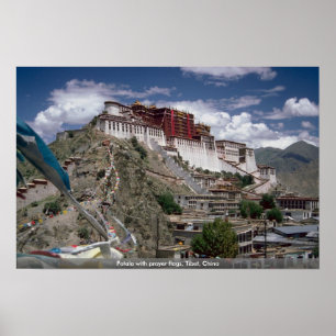 Pôster Potala com bandeiras da oração, Tibet, China