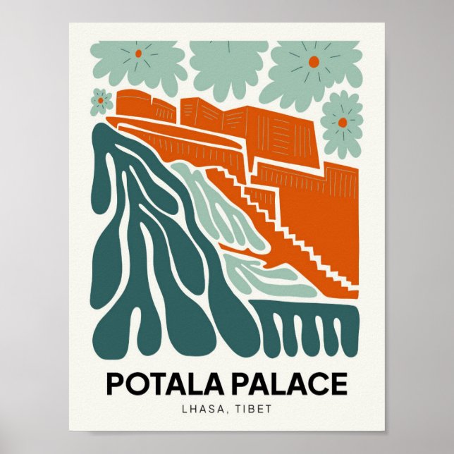 Poster Potala Palace Lhasa Tibet abstrato viagem floral (Frente)