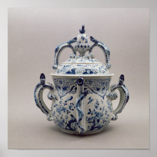 Pôster Pote, azul e branco do posset de Lambeth Delftware