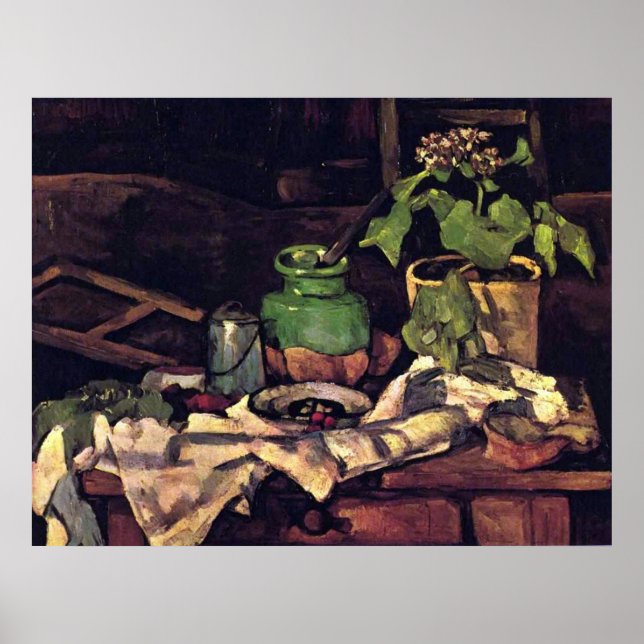 Poster Pote de flores em uma Mesa - Paul Cezanne - c1880 (Frente)
