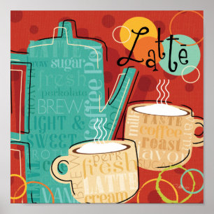 Pôster Pote e copos decorativos de Latte