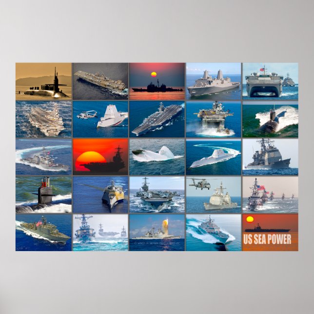Poster POTÊNCIA MARÍTIMA DOS EUA - Navios Navais dos EUA  (Frente)