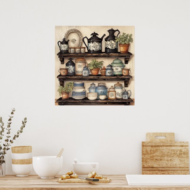Poster Potes de prateleiras Vintage Kitchen Plantas Canni (Cozinha)