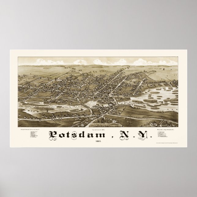 Pôster Potsdam, Novo Mapa Panorâmico - 1885 (Frente)