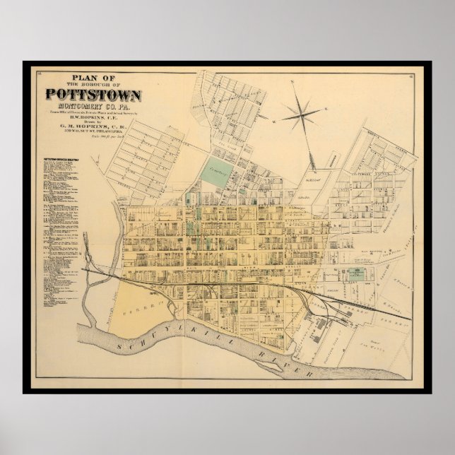 Poster Pottstown Borough Map PA Pensilvânia 1871 (Frente)