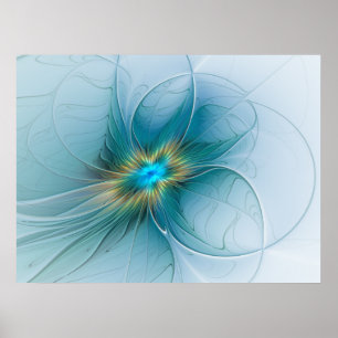 Poster Pouca flor Dourado azul moderna do Fractal da