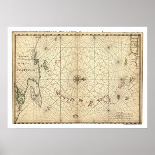 Pôster Pouco mapa 1650 de Antilhas