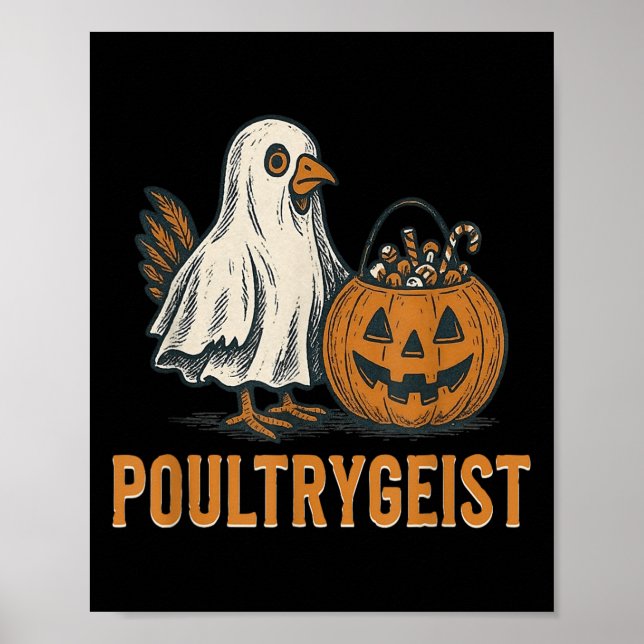 Poster Poultrygeist Chicken Ghost Pumpkin Costume Hallowe (Frente)