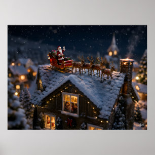 Poster Pouso de Papai Noel em Miniatura no Telhado