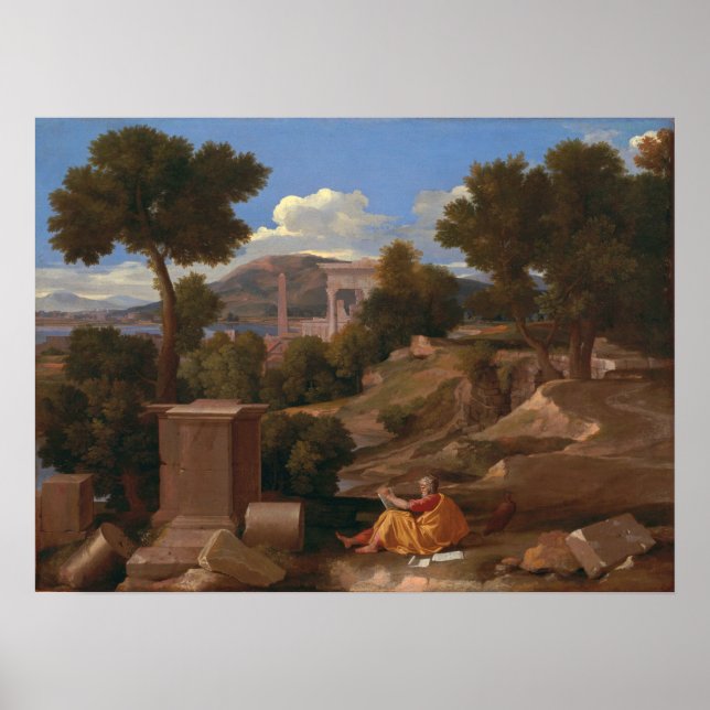 Poster Poussin - Paisagem com São João (Frente)