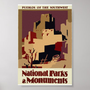 Poster Povoados indígenos das viagens vintage do sudoest