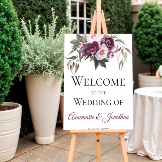 Poster Povos Rosa Púrpura Bem-vindos ao nosso casamento (Criador carregado)
