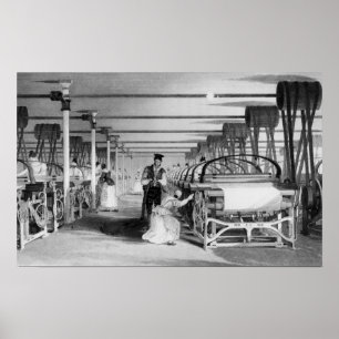 Pôster Power Loom Weaving, gravado por J. Tingle, 1835