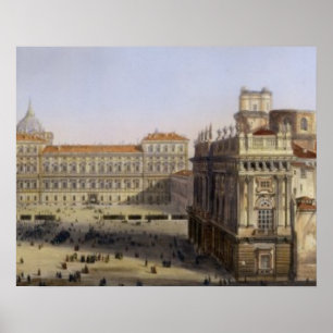 Pôster Praça Castello, Turin, gravado por F. Citterio (c