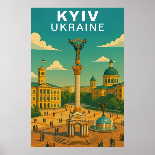 Poster Praça Central Grandiosa de Kiev Ucrânia Viagem (Frente)