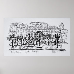 Pôster Praça da Cidade Placa Rossio   Lisboa, Portugal