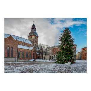 Pôster Praça Dome com árvore de Natal em Riga