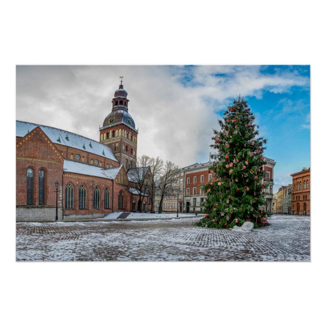 Pôster Praça Dome com árvore de Natal em Riga (Frente)