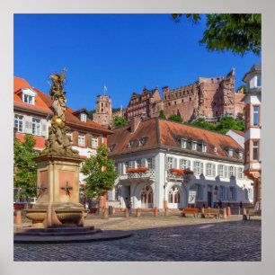 Poster Praça e castelo de Kornmarkt em Heidelberg, Alema