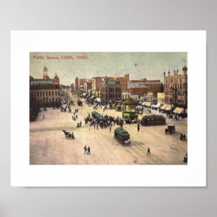 Pôster Praça pública, vintage de Lima, Ohio