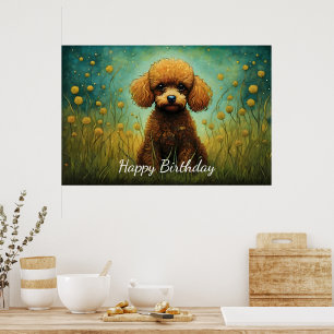 Poster Prado de Flor de Poodle Castanho