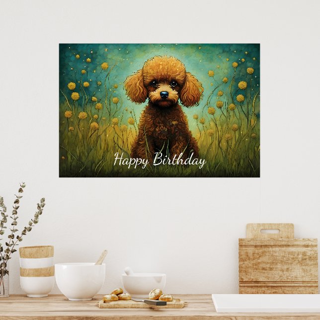 Poster Prado de Flor de Poodle Castanho (Cozinha)