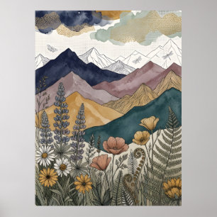 Poster Prado de Flor Silvestre de Lupino da Montanha Boho