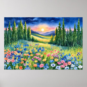 Poster Prado de Flores Silvestres sob as Estrelas ao Aman