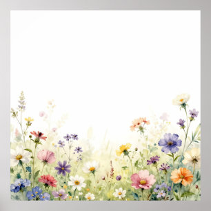 Poster Prado Floral Pastel de Flor Silvestre em Aquarela
