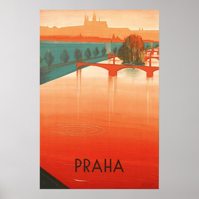 Poster Praga, pontes, viagem vintage (Frente)