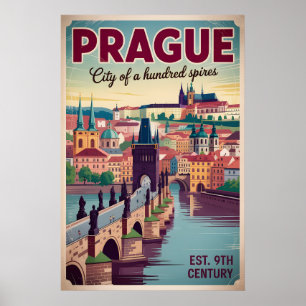 Poster Praga República Tcheca Paisagem Urbana Retro Viage