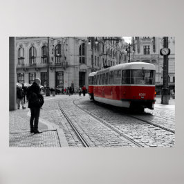 Poster Prague Red Tram Pop: Cor Selectiva