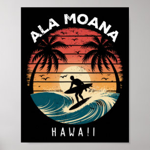 Poster Praia Ala Moana Havaí Prancha de Surf Ondas Praia