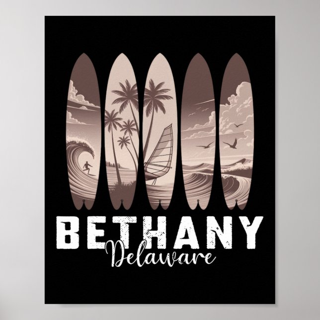 Poster Praia Bethany Delaware Prancha de Surf Homens Mulh (Frente)
