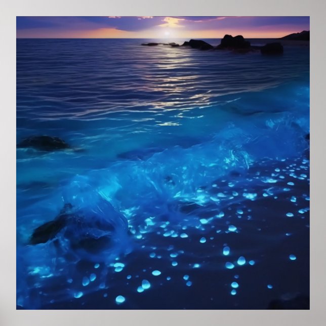 Poster Praia Bioluminescente de Águas Brilhantes (Frente)