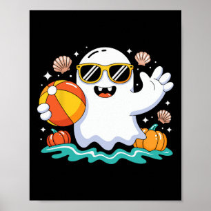 Poster Praia Bola Halloween Ghost Summer Férias Spooky