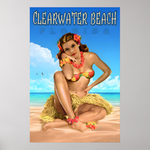 Poster Praia Clearwater Flórida Cartaz de Viagem Águia Ma