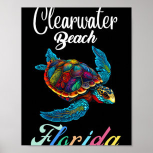 Poster Praia Clearwater Flórida Família de Tartaruga Mari