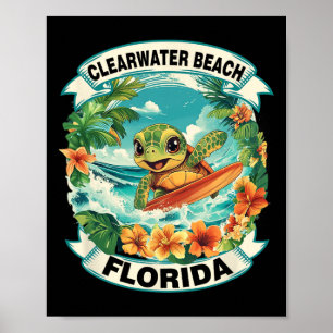 Poster Praia Clearwater Flórida Tartaruga Marinha Fofo Su