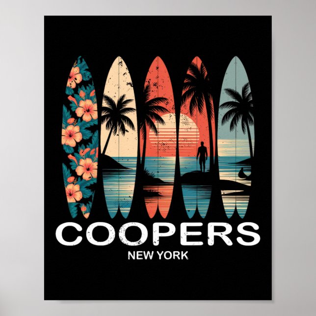 Poster Praia Coopers Nova York Prancha de Surfe Retro _2  (Frente)
