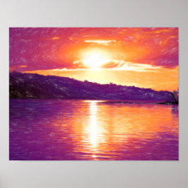 Poster Praia Costeira Sunset Laranja Arte Roxa