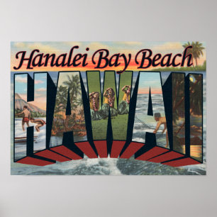 Pôster Praia da baía de Hanalei, Havaí - grandes cenas