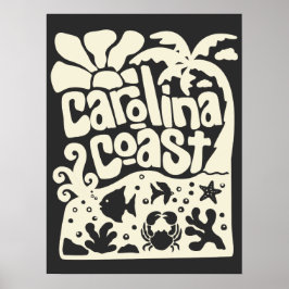 Poster Praia da Costa da Carolina Vintage Retro Palmeiras