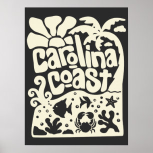 Poster Praia da Costa da Carolina Vintage Retro Palmeiras