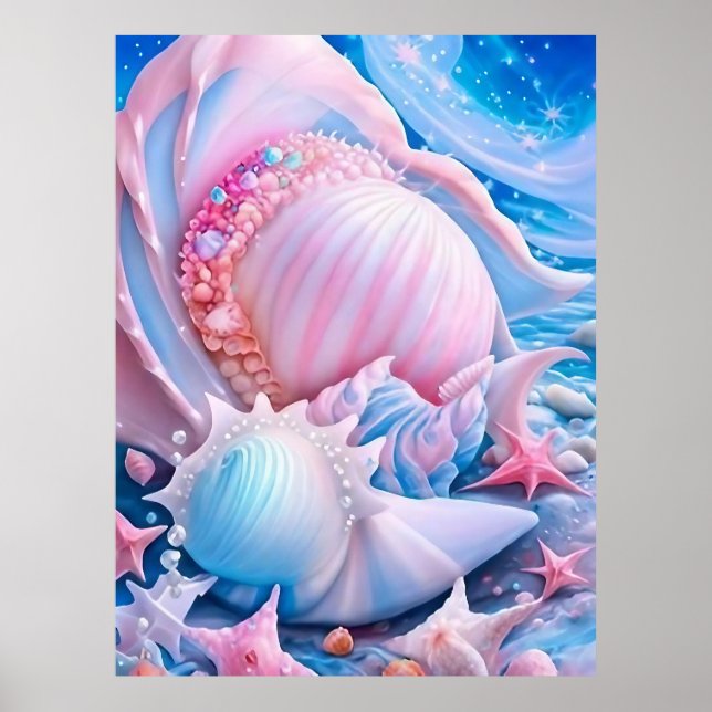 Poster Praia da Fantasia Azul e Rosa (Frente)
