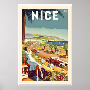 Poster Praia da Riviera Francesa Nice França930s Estilo V