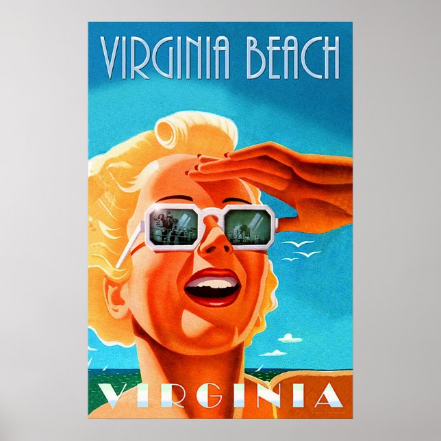 Poster Praia da Virgínia, mulher de óculos de sol loira,  (Frente)
