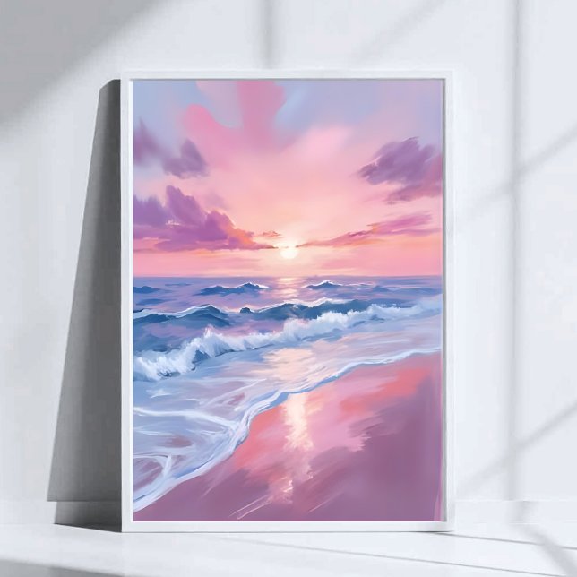 Poster Praia de Algodão Doce | Pintura de Ondas do Oceano (Criador carregado)